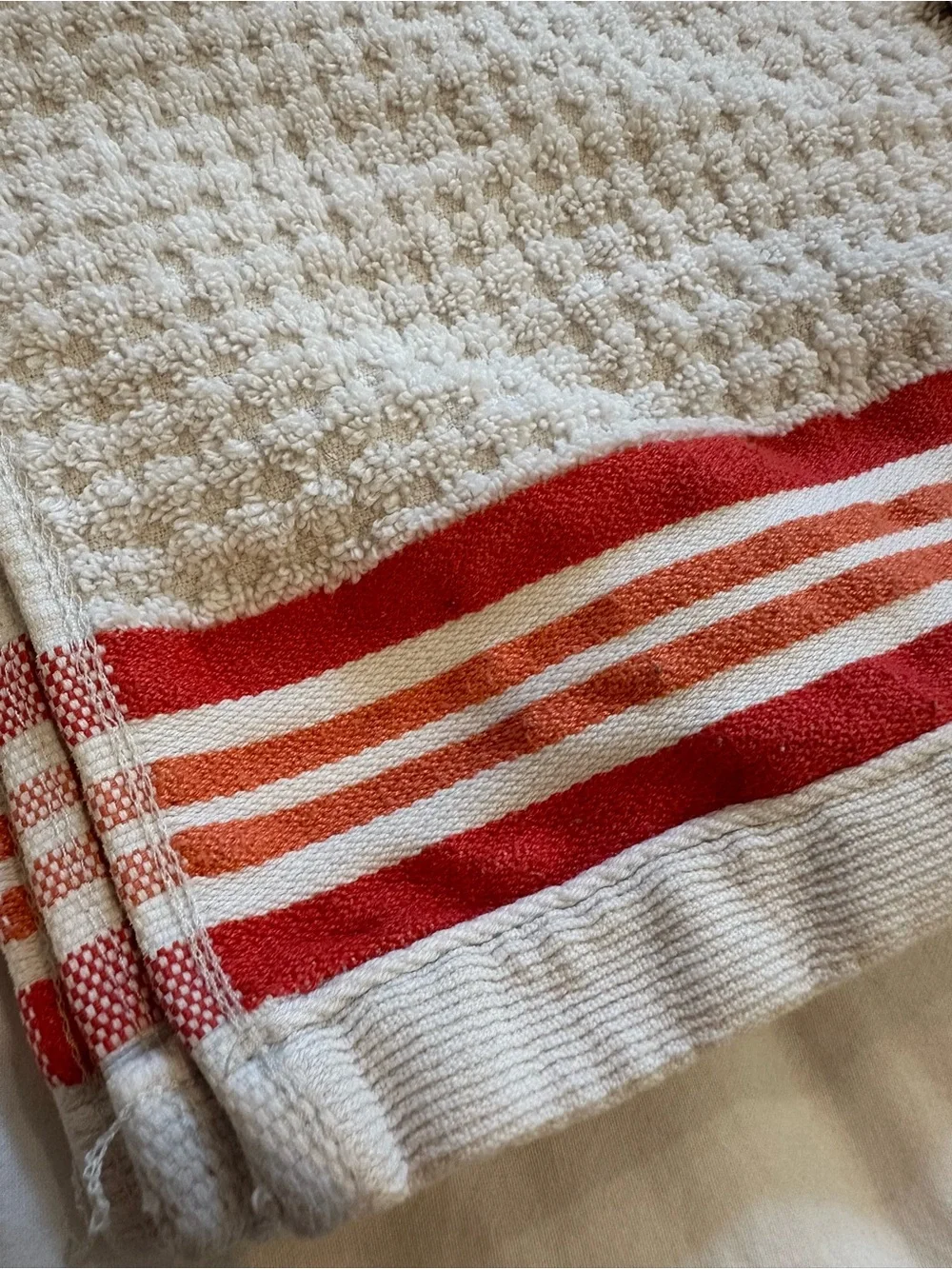 JCP Home Bath Towels (2013) Set of 2 Red Orange Stripe 100% Cotton Retro 27x52